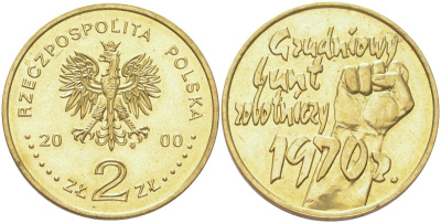 Польша 2 злотых 2000 30 лет со дня Декабрьских событий 1970 года Y 404 нордик UNC 4122-1151