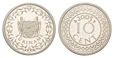 Суринам 10 центов 2005 тираж 1500 экземпляров KM 13a медно-никель BU 4625-335