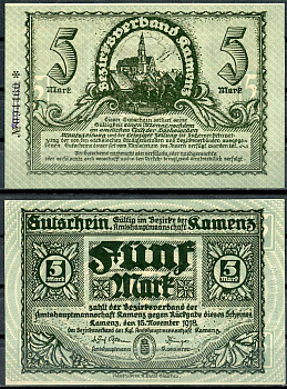 Германия, Каменц 5 марок 1918 нотгельд, 15.11.1918 Grabowski 262  бумага  UNC (пресс) 444-89-1-2