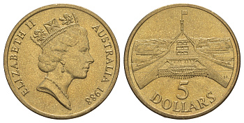 Австралия 5 долларов 1988 Здание парламента KM 102 алюминиевая бронза BU 4184-1033