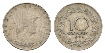 Австрия 10 грошей 1928 KM 2838 медно-никель 4576-664