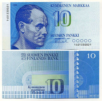 Финляндия 10 марок 1986 Пааво Нурми, Олимпийский стадион Pick 113 бумага aUNC 450-96-2