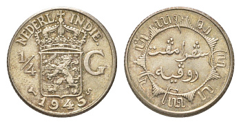 Голландская (Нидерландская) Индия 1/4 гульдена 1945 S KM 319 серебро UNC 4623-736
