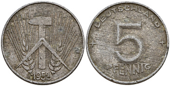 ГДР 5 пфеннигов 1952 A KM 6 алюминий 201-1241