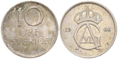 Швеция 10 эре 1966 Густав VI Адольф (1950-1973) KM 835 медно-никель 4147-934