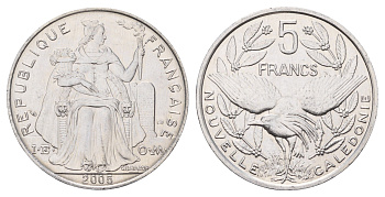 Новая Каледония 5 франков 2005 KM 16 алюминий UNC 4661-1214