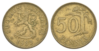 Финляндия 50 пенни 1983 KM 48 алюминиевая бронза 4648-516