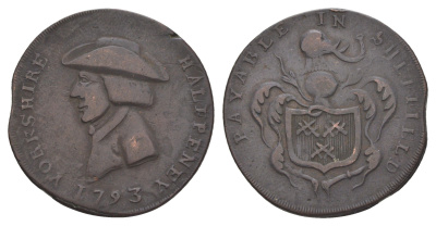 Великобритания, Йоркшир 1/2 пенни 1793 токен Dalton & Hamer 56b медь 1526-741