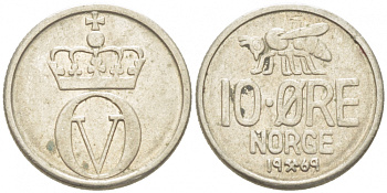 НОРВЕГИЯ 10 ЭРЕ 1969 КМ 411 медно-никель 3955-227