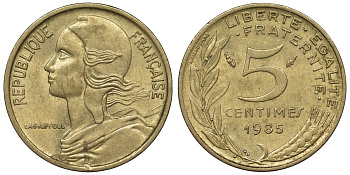Франция 5 сантимов 1985 тип Marianne KM 933, Le Franc 125.21 медь алюминий никель 4124-336