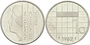 Нидерланды 1 гульден 1982 Беатрикс (1980-2013) KM 205 никель UNC 4579-414