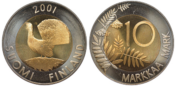 ФИНЛЯНДИЯ 10 МАРОК 2001 ГЛУХАРЬ, НАБОРНАЯ биметалл UNC 3334-911