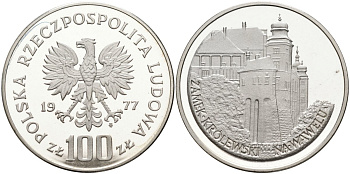 Польша 100 злотых 1977 MW, Вавельский замок в Кракове KM 91, Parchimowicz 279 серебро PROOF 1097-1-23