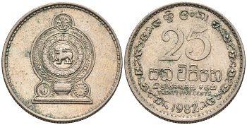 Шри-Ланка 25 центов 1982 KM 141.2 медно-никель 4567-265