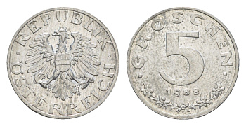 Австрия 5 грошей 1988 KM 2875 цинк UNC 4576-146