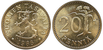 Финляндия 20 пенни 1983 N KM 47 алюминиевая бронза UNC 259-546