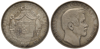 Гессен-Гомбург 1 талер 1861 КМ 20, AKS 172, Th.202, Kahnt 270 серебро 00-810-77