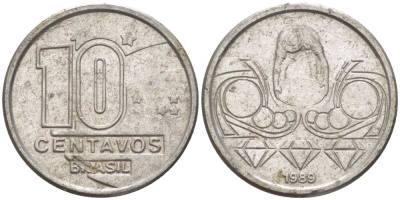 Бразилия 10 сентаво 1989 золотодобыча KM 613 нержавеющая сталь 112-151