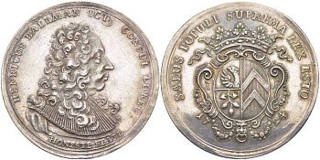 Любек медаль 1724 портрет бургомистра Хейнриха Балеманна диаметр 40,47 мм, вес 21,95 гр, about extremely fine Behrens 711 a; R?hl 300.44 серебро 00-814-08