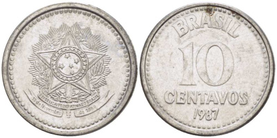 БРАЗИЛИЯ 10 СЕНТАВО 1987 РЕФОРМА 1986-1989 KM 602 нержавеющая сталь 105-263