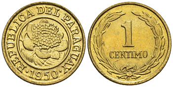 Парагвай 1 сентимо 1950  KM 20 алюминиевая бронза  aUNC  220-1025