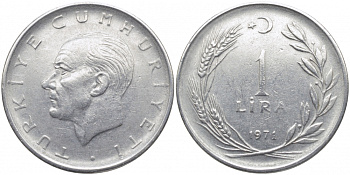 Турция 1 лира 1971 Мустафа Кемаль Ататюрк KM 889а.2 нержавеющая сталь 3856-842