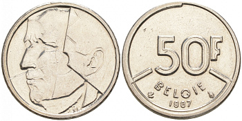 БЕЛЬГИЯ 50 ФРАНКОВ 1987 BELGIE, БОДУЭН I (1951-1993) KM 169 никель 68-251