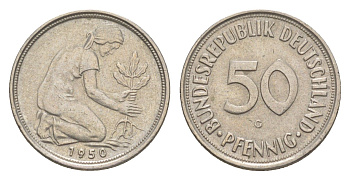 ФРГ 50 пфеннигов 1950 G KM 109.1, J. 384 медно-никель 4636-1014