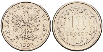 Польша 10 грошей 1992 MW KM 279 медно-никель    4136-946