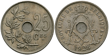 Бельгия 25 сантимов 1928 Belgique KM 68 медно-никель 4165-545