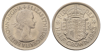 Великобритания 1/2 кроны 1953 Елизавета II (1952-2022), год-тип KM 893, Spink 4137 медно-никель aUNC 270-322