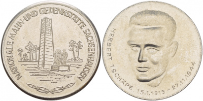 ГДР МЕДАЛЬ ND МЕМОРИАЛ В САКСЕНХАУЗЕН, ГЕРБЕРТ ТШАПЕ (15.1.1913-27.11.1944), ДИАМЕТР 35,5 ММ., ВЕС 23,3 ГР. медно-никель UNC 4537-833