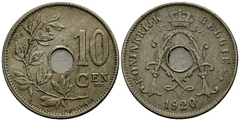 Бельгия 10 сантимов 1920 Belgie KM 86 медно-никель 4172-557
