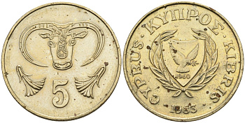 Кипр 5 центов 1983 голова быка KM 55.1 никель латунь 4141-914