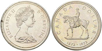 Канада 1 доллар 1973 100 лет конной полиции Канады KM 83 серебро BU 00-1067-1-41