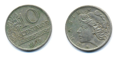 БРАЗИЛИЯ 10 СЕНТАВО 1967 KM 578.1 медно-никель 51-5151