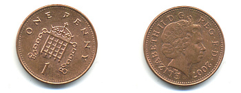 Великобритания 1 пенни 2007 Елизавета II (1952-2022) KM 986, Spink 4710 (B5) сталь плакированная медью 177-565