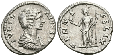 Римская Империя денарий 196 - 202 Юлия Домна, жена Септимия Севера VENVS FELIX Венера Лаодикея Приморская Good Very fine RIC 197 серебро 1073-4-93