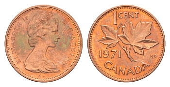Канада 1 цент 1971 Елизавета II (1952-2022), кленовый лист KM 59 бронза aUNC 4639-338