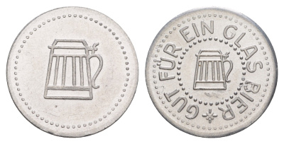 Германия жетон в 1 "стакан пива" ND диаметр 24 мм, вес 1,1 гр алюминий UNC 4638-853