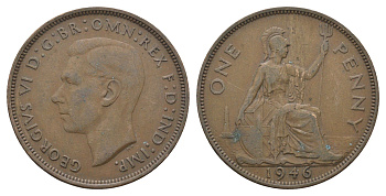 Великобритания 1 пенни 1946 Георг VI (1936-1952) KM 845, Spink 4114 бронза 4661-831
