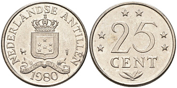 Нидерландские Антилы 25 центов 1980 Юлиана (1948-1980) KM 11 никель 4585-1018