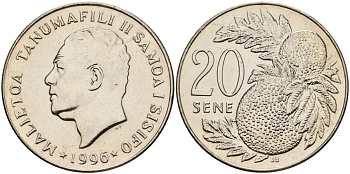 Самоа 20 сене 1996 Малиетоа Танумафили II KM 16 медно-никель UNC 4120-325