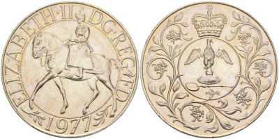 Великобритания 25 пенсов 1977 25 лет со дня коронации Елизаветы II KM 894, Spink 4136 медно-никель UNC 4558-423