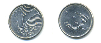 Бразилия 1 крузейро 1990 KM 617 нержавеющая сталь aUNC 93-722