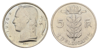 Бельгия 5 франков 1976 Belgique, Бодуэн I (1951-1993) KM 134.1 медно-никель UNC 181-231