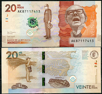 Колумбия 20000 песо 2019 Альфонсо Лопес Микельсен, мужчина с тростником Pick 461 e  бумага  UNC (пресс) 447-70-1-3