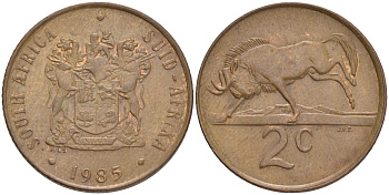 ЮАР 2 цента 1985 герб, антилопа гну KM 83 бронза 4561-727
