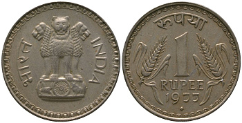 Индия 1 рупия 1977 ромб - Бомбей KM 78.1 медно-никель 4565-615