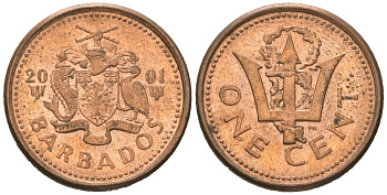 Барбадос 1 цент 2001 KM 10a цинк плакированная медью 192-128